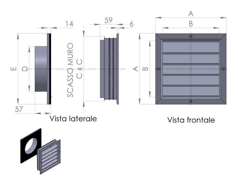disegno tecnico VTGR griglia esterna alluminio